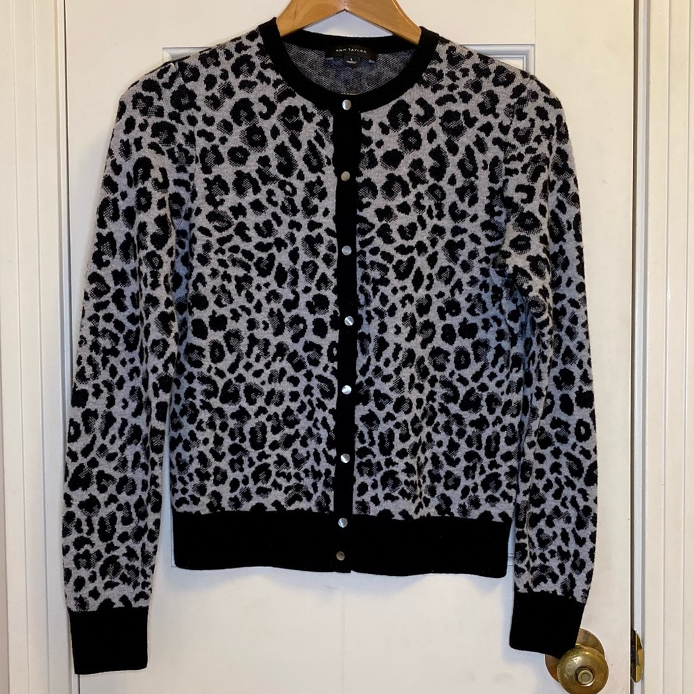 Ann Taylor Leopard Print Button Up Sweater